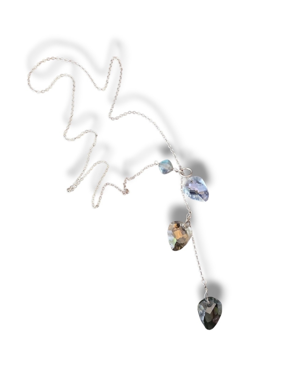 Helen Wang Artisan Sterling Silver Teardrop Crystal Lariat Necklace